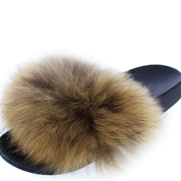 🆕 Tan Open Toe Furry House Slippers Sandals - Picture 4 of 4